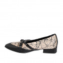 Mocassino a punta da donna con cinturini in camoscio stampato sabbia e vernice nera tacco 3 - Misure disponibili: 32, 33, 34, 35, 43, 44, 46