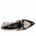 Mocassino a punta da donna con cinturini in camoscio stampato sabbia e vernice nera tacco 3 - Misure disponibili: 32, 33, 34, 35, 43, 44, 46