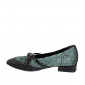 Mocassino a punta da donna con cinturini in camoscio stampato verde e vernice nera tacco 3 - Misure disponibili: 32, 34, 35, 42, 43, 45, 46