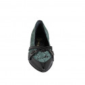 Mocasín puntiagudo para mujer con cinturones en gamuza imprimida verde y charol negro tacon 3 - Tallas disponibles:  32, 34, 35, 42, 43, 45, 46