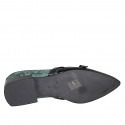 Mocasín puntiagudo para mujer con cinturones en gamuza imprimida verde y charol negro tacon 3 - Tallas disponibles:  32, 34, 35, 42, 43, 45, 46