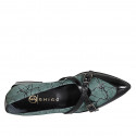 Mocassino a punta da donna con cinturini in camoscio stampato verde e vernice nera tacco 3 - Misure disponibili: 32, 34, 35, 42, 43, 45, 46