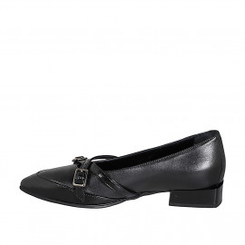 Woman's pointy mocassin with straps in black leather and patent leather heel 3 - Available sizes:  32, 33, 35, 42, 43, 44, 45, 46 2