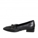 Mocassin pour femmes à bout pointu avec courroies en cuir et cuir verni noir talon 3 - Pointures disponibles:  32, 33, 35, 42, 43, 44, 45, 46