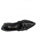 Mocassino a punta da donna con cinturini in pelle e vernice nera tacco 3 - Misure disponibili: 32, 33, 35, 42, 43, 44, 45, 46