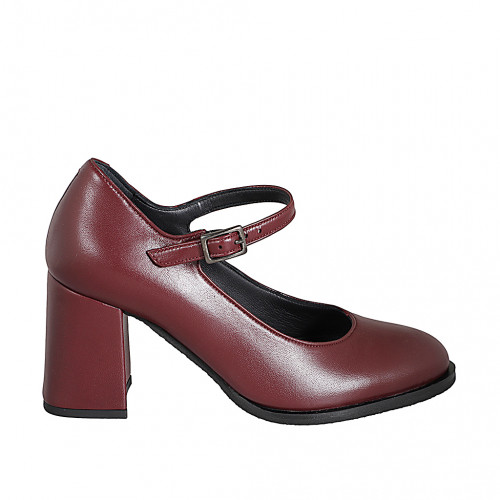 Decolté Mary Jane a punta tonda in pelle bordeaux tacco 7 - Misure disponibili: 32, 33, 34, 42, 43