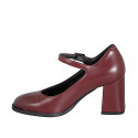Round-toe Mary Jane pumps in maroon leather heel 7 - Available sizes:  32, 33, 34, 42, 43