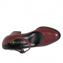 Escarpins Mary Jane à bout rondu en cuir bordeaux talon 7 - Pointures disponibles:  32, 33, 34, 42, 43