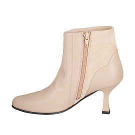 Bottines pour femmes en cuir nude et daim beis avec fermeture éclair talon 7 - Pointures disponibles:  35, 42, 43, 46 2