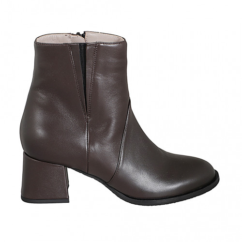 Bottines pour femmes avec fermeture éclair et elastique en cuir marron talon 5 - Pointures disponibles:  32, 44, 45, 46