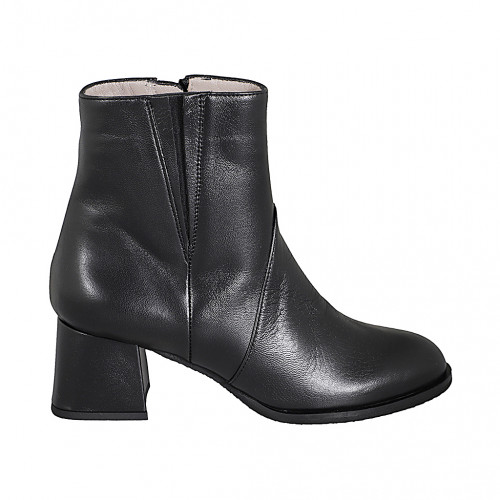 Bottines pour femmes avec fermeture éclair et elastique en cuir noir talon 5 - Pointures disponibles:  32, 44, 45