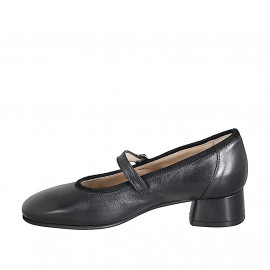 Mary Jane pour femmes avec bout rondu en cuir noir talon 3 - Pointures disponibles:  32, 33, 35, 42, 44 2