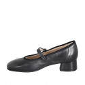 Mary Jane da donna con punta tonda in pelle nera tacco 3 - Misure disponibili: 32, 33, 35, 42, 44