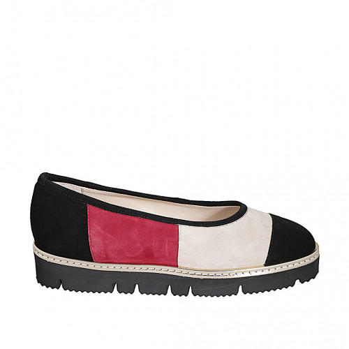 Décolleté da donna in camoscio nero, sabbia e bordeaux zeppa 3 - Misure disponibili: 32, 33, 35, 42, 43, 44, 45