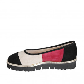 Woman's pump in black, sand beige and maroon suede wedge heel 3 - Available sizes:  32, 33, 34, 35, 42, 43, 44, 45 2