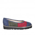 Zapato para mujer en gamuza azul, verde y granata cuña 3 - Tallas disponibles:  32, 33, 34, 35, 42, 43, 44, 45