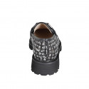Mocassino da donna con accessorio metallico in tessuto bouclé nero, bianco e platino e pelle nera tacco 3 - Misure disponibili: 32, 33, 35, 42, 45, 46