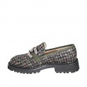 Mocasines para mujer con accesorio metalico en tela bouclé multicolor y gamuza verde tacon 3 - Tallas disponibles:  33, 35, 42, 43, 45, 46