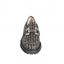Mocassino da donna con accessorio metallico in tessuto bouclé multicolor e camoscio verde tacco 3 - Misure disponibili: 33, 35, 42, 43, 45, 46