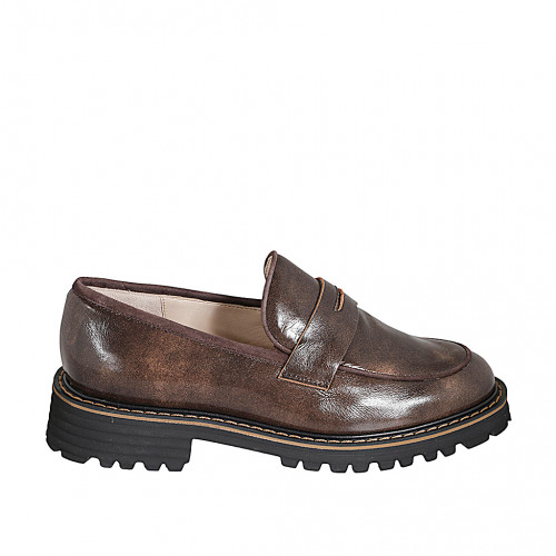 Mocassin pour femmes en cuir vintage et daim marron talon 3 - Pointures disponibles:  32, 35, 42, 45, 46