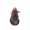 Zapato derby con cordones y punta de ala para mujer en piel vintage y gamuza marron tacon 3 - Tallas disponibles:  32, 35, 42, 44, 45, 46