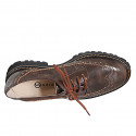 Zapato derby con cordones y punta de ala para mujer en piel vintage y gamuza marron tacon 3 - Tallas disponibles:  32, 35, 42, 44, 45, 46
