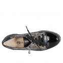 Zapato con cordones y cremallera para mujer en piel y charol negro con estampa multicolor cuña 4 - Tallas disponibles:  32, 33, 35