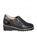 Zapato con cremalleras para mujer en piel y charol negro con estampa multicolor cuña 4 - Tallas disponibles:  32, 35