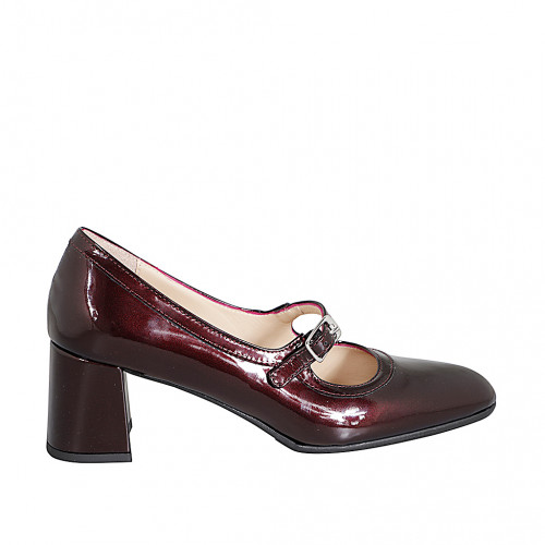 Mary Jane pour femmes avec bout rondu en cuir verni bordeaux talon 6 - Pointures disponibles:  32, 35, 44