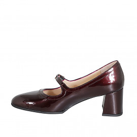 Woman's Mary Jane with rounded tip in maroon patent leather heel 6 - Available sizes:  32, 35, 44 2