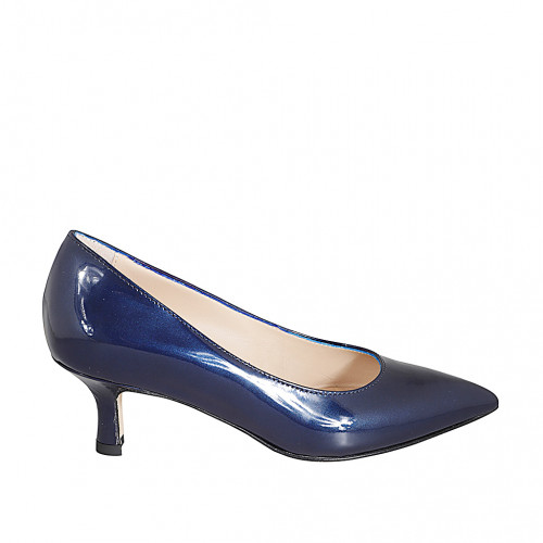 Escarpin à bout pointu pour femmes en cuir verni bleu talon 5 - Pointures disponibles:  35, 43, 44, 45