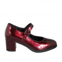 Women's Mary Jane with strap and removable insole in maroon laminated patent leather heel 5 - Available sizes:  35, 45