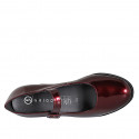 Mary Jane pour femme avec courroie et semelle intérieure amovible en cuir verni laminé bordeaux talon 5 - Pointures disponibles:  35, 45