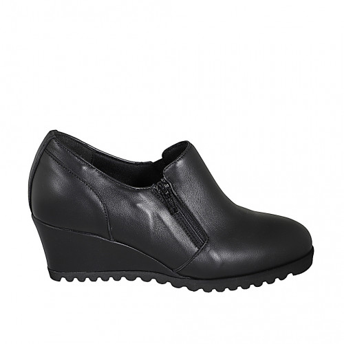 Zapato con cremalleras y plantilla extraible para mujer en piel negra cuña 6 - Tallas disponibles:  32