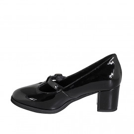 Woman's Mary Jane in black patent leather with strap and removable insole heel 5 - Available sizes:  32, 34, 35, 43, 45 2