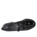 Mary Jane para mujer con cinturon y plantilla extraíble en charol negro tacon 5 - Tallas disponibles:  32, 34, 35, 43, 45
