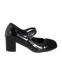 Mary Jane da donna con cinturini e plantare estraibile in vernice nera e puntale in camoscio nero tacco 5 - Misure disponibili: 34, 35, 45