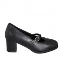 Mary Jane da donna con cinturino a T e plantare estraibile in pelle nera tacco 5 - Misure disponibili: 32, 33, 43, 45, 46