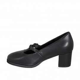 Mary Jane da donna con cinturino a T e plantare estraibile in pelle nera tacco 5 - Misure disponibili: 32, 33, 43, 45, 46 2
