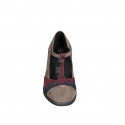 Zapatos de salón de mujer en gamuza marrón, azul y granate cinturon en T y plantilla extraíble tacón 5 - Tallas disponibles:  35, 45