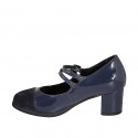 Mary Jane da donna con cinturini, plantare estraibile e puntale in vernice e camoscio blu tacco 5 - Misure disponibili: 32, 35, 45