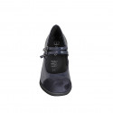 Mary Jane da donna con cinturini, plantare estraibile e puntale in vernice e camoscio blu tacco 5 - Misure disponibili: 32, 35, 45