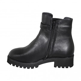 Woman's ankle boot with removable insole, buckle, elastic and zipper in black leather heel 4 - Available sizes:  31, 32, 33, 35, 42, 43, 44, 45 2