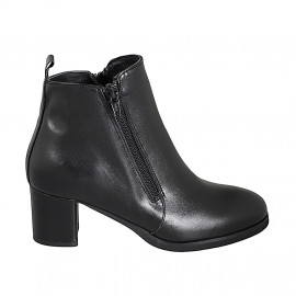 Woman's ankle boot in black leather with zippers and removable insole heel 5 - Available sizes:  31, 32, 33, 34, 35, 42, 43, 44, 45, 46