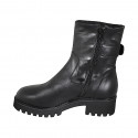Bottines pour femmes avec semelle amovible, boucle et fermeture éclair en cuir noir talon 4 - Pointures disponibles:  31, 32, 33, 34, 35, 42, 43, 46