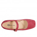 Woman's Mary Jane in maroon suede with strap heel 2 - Available sizes:  33, 34, 35, 42, 43, 44, 46