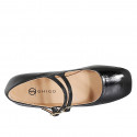Mary Jane de salón para mujer con cinturones en charol negro tacon 2 - Tallas disponibles:  33, 42, 45