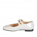 Mary Jane Ballerine avec double courroies en cuir verni gris clair talon 2 - Pointures disponibles:  33, 34, 35, 42, 45