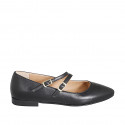 Mary Jane puntiaguda para mujer con dos cinturones en piel negra tacon 2 - Tallas disponibles:  35, 42, 43, 44