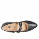 Mary Jane puntiaguda para mujer con dos cinturones en piel negra tacon 2 - Tallas disponibles:  35, 42, 43, 44